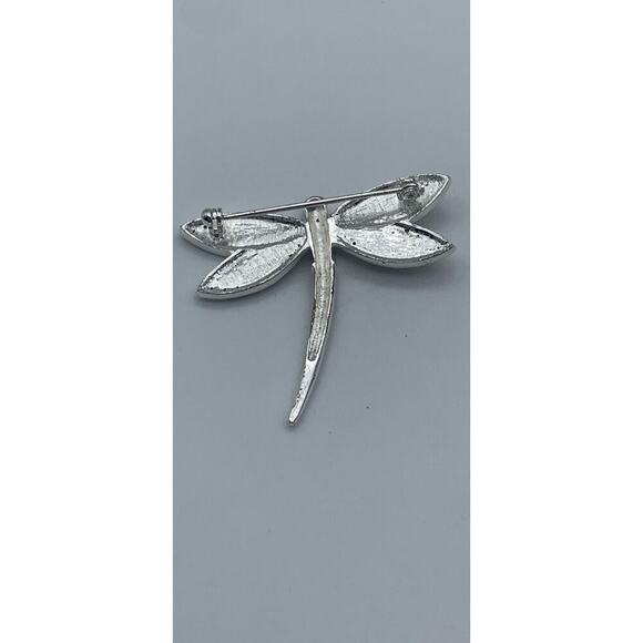 Dragonfly Brooch Lapel Pin Red Rhinestone Eyes Sparkly Rhinestone Body - Picture 4 of 5